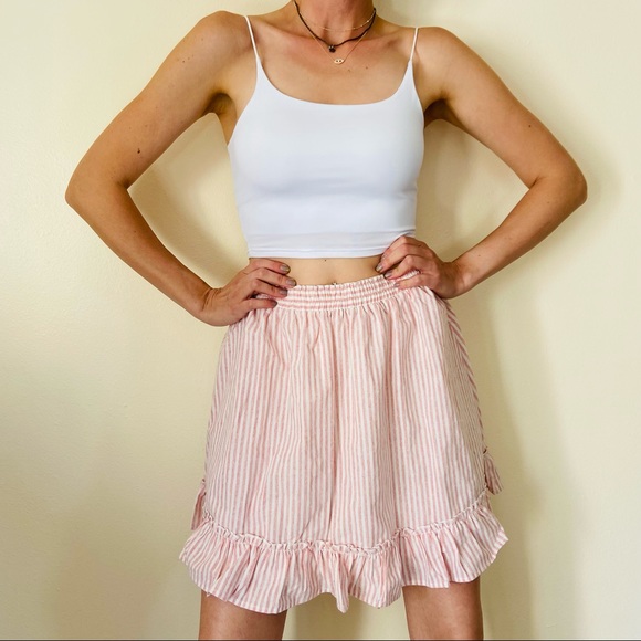 NWT Very J Striped Pink White Elastic Waist 100% Cotton Spring Ruffled Skirt - Picture 2 of 9
